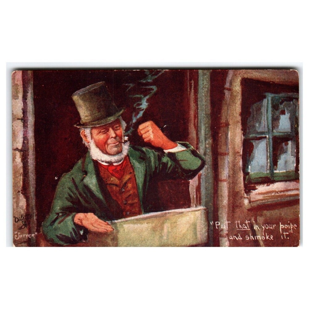 Tuck's Oillte Irish Life Humor Postcard Man Smoking Pipe "Shimoke It" 1910s